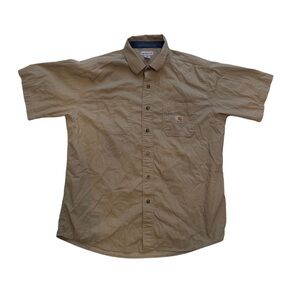 Carhartt Short Sleeve Button Up Work Shirt Khaki Tan XL Cotton Twill Pockets